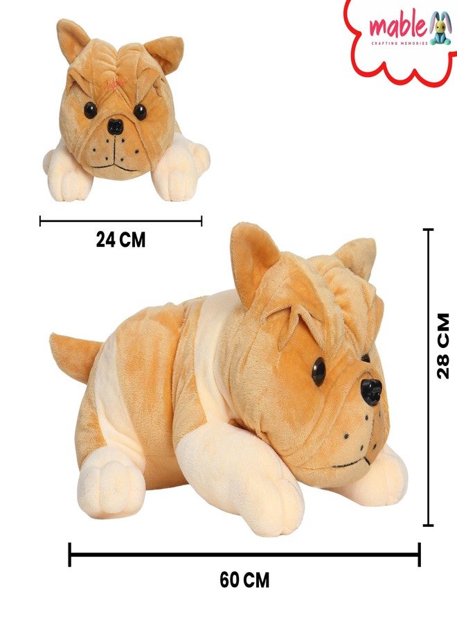 MABLE لعبة كلب بولدوغ ناعمة للأطفال من مابل | قطيفة فائقة النعومة | لعبة جرو محشوة لطيفة | دمية كلب كبيرة الحجم قابلة للعناق للأولاد والبنات | هدية رائعة لحيوان أليف صغير (60 سم، بني فاتح) - Image 2